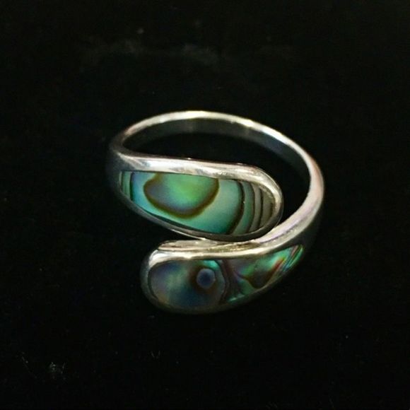 Genuine Sterling Silver Abalone Bypass Ring Sz 7.5 - Picture 2 of 15